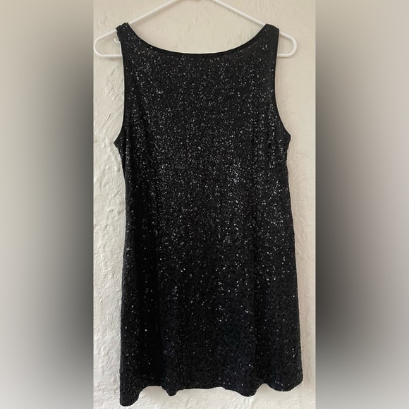 Eileen Fisher Black Sequin Silk Blend Sleeveless Shift Short Dress Medium - Picture 6 of 6